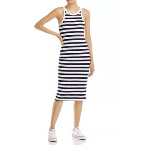 MOTHER Navy and White Striped Midi Dress
